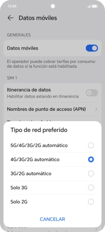 Pulsa el tipo de red deseado.