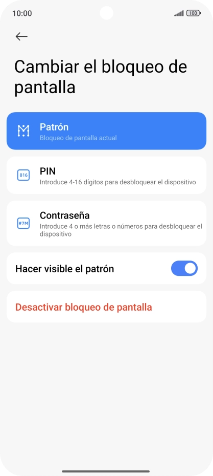 Pulsa Desactivar bloqueo de pantalla e introduce el código de seguridad extra que has creado anteriormente.