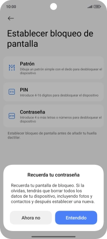 Pulsa Entendido y sigue las indicaciones de la pantalla para crear un código de seguridad del teléfono adicional.
