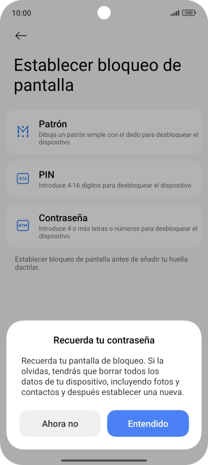 Pulsa Entendido y sigue las indicaciones de la pantalla para crear un código de seguridad del teléfono adicional.