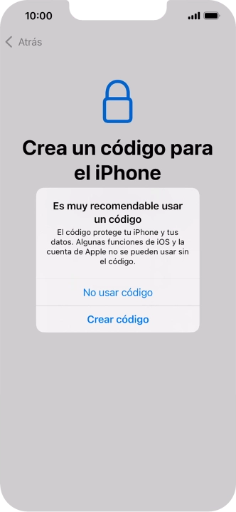Si desactivas la función, pulsa No usar código.