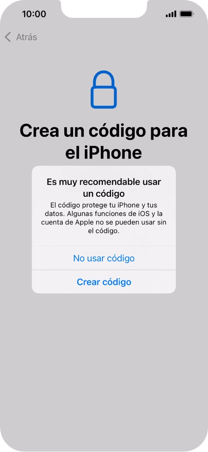 Si desactivas la función, pulsa No usar código.