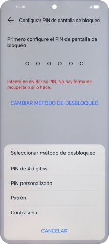 Pulsa el código de seguridad deseado y sigue las indicaciones de la pantalla para crear un código de seguridad del teléfono adicional.
