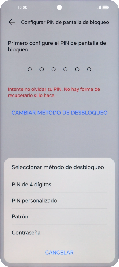 Pulsa el código de seguridad deseado y sigue las indicaciones de la pantalla para crear un código de seguridad del teléfono adicional.