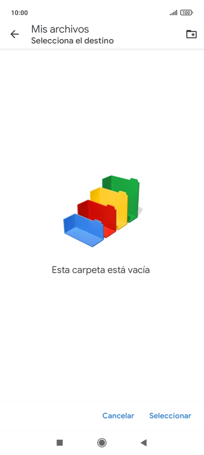 Si deseas crear una nueva carpeta, pulsa el icono de nueva carpeta y sigue las indicaciones de la pantalla para crearla.