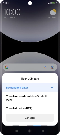 Pulsa Transferencia de archivos/Android Auto. Pulsa Transferencia de archivos/Android Auto.