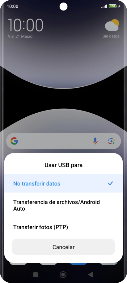 Pulsa Transferencia de archivos/Android Auto. Pulsa Transferencia de archivos/Android Auto.