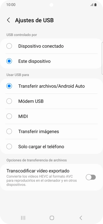 Pulsa Transferir archivos/Android Auto.