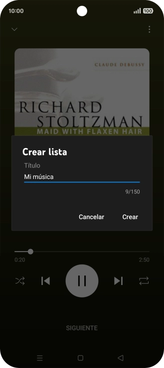 Introduce el nombre deseado de la lista de reproducción y pulsa Crear.