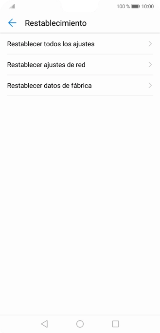 Pulsa Restablecer datos de fábrica.
