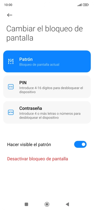 Pulsa Desactivar bloqueo de pantalla e introduce el código de seguridad extra que has creado anteriormente.