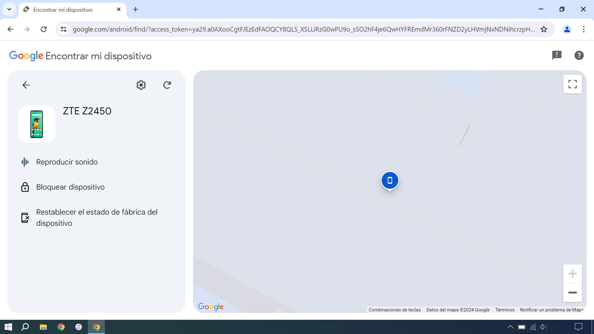 La última posición del teléfono se visualiza en el mapa.