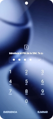 Si es necesario desbloquear la tarjeta SIM, introduce el código PIN y pulsa el icono de aceptar.