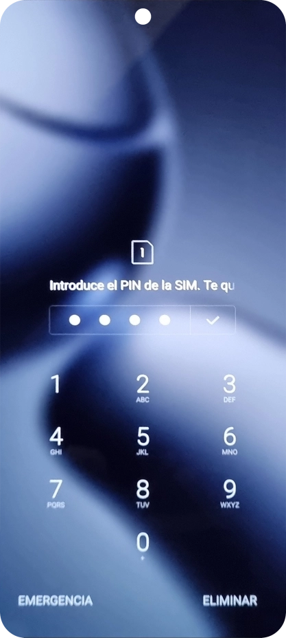 Si es necesario desbloquear la tarjeta SIM, introduce el código PIN y pulsa el icono de aceptar.
