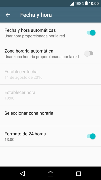 Pulsa Zona horaria automática para activar la función.