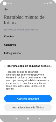 Pulsa Restablecimiento de fábrica.