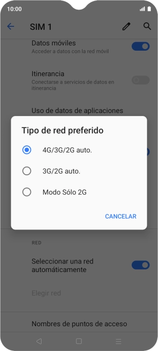 Pulsa el tipo de red deseado.