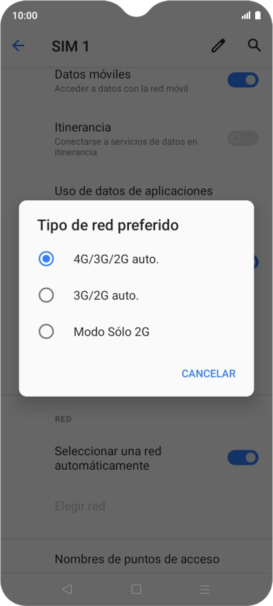 Pulsa el tipo de red deseado.
