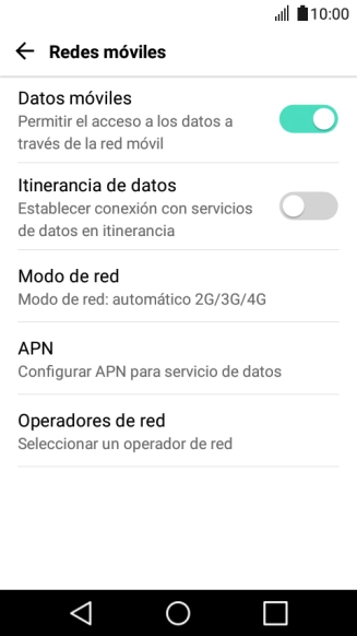 Pulsa Itinerancia de datos para activar o desactivar la función.