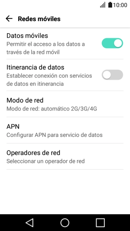 Pulsa Itinerancia de datos para activar o desactivar la función.