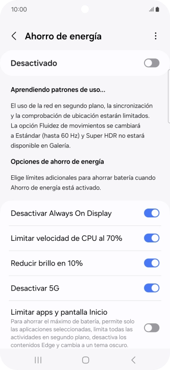 Pulsa el indicador junto a los ajustes deseados.