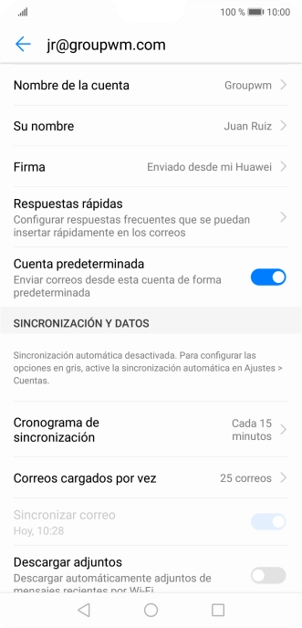 Pulsa Nombre de la cuenta e introduce el nombre de la cuenta de correo electrónico.