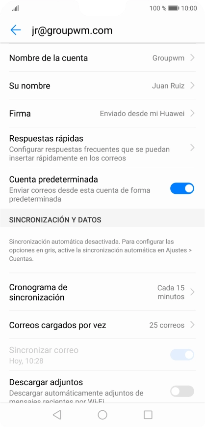Pulsa Nombre de la cuenta e introduce el nombre de la cuenta de correo electrónico.