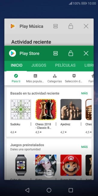 Para cerrar una sola aplicación en ejecución, desliza el dedo hacia la derecha sobre la aplicación deseada.