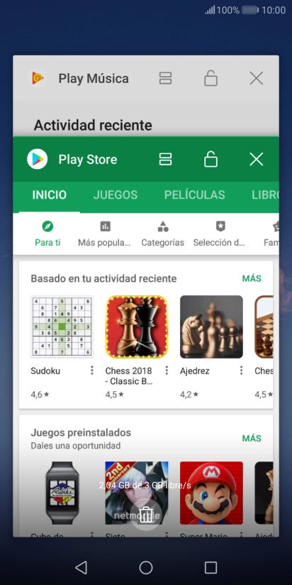 Para cerrar una sola aplicación en ejecución, desliza el dedo hacia la derecha sobre la aplicación deseada.