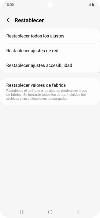 Pulsa Restablecer valores de fábrica.