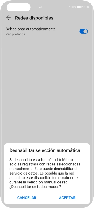 Pulsa ACEPTAR y espera mientras el teléfono está buscando redes.