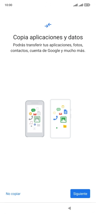Puedes transferir el contenido de otro teléfono cuando activas tu teléfono por primera vez y cuando lo has restablecido. Cuando aparezca en la pantalla del teléfono esta imagen, ya está listo para la transmisión del contenido del otro teléfono.