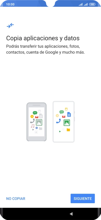 Puedes transferir el contenido de otro teléfono cuando activas tu teléfono por primera vez y cuando lo has restablecido. Cuando aparezca en la pantalla del teléfono esta imagen, ya está listo para la transmisión del contenido del otro teléfono.