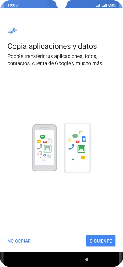 Puedes transferir el contenido de otro teléfono cuando activas tu teléfono por primera vez y cuando lo has restablecido. Cuando aparezca en la pantalla del teléfono esta imagen, ya está listo para la transmisión del contenido del otro teléfono.