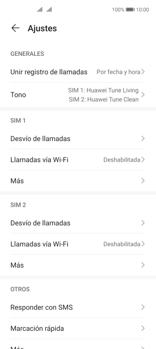 Pulsa Más bajo la tarjeta SIM deseada.