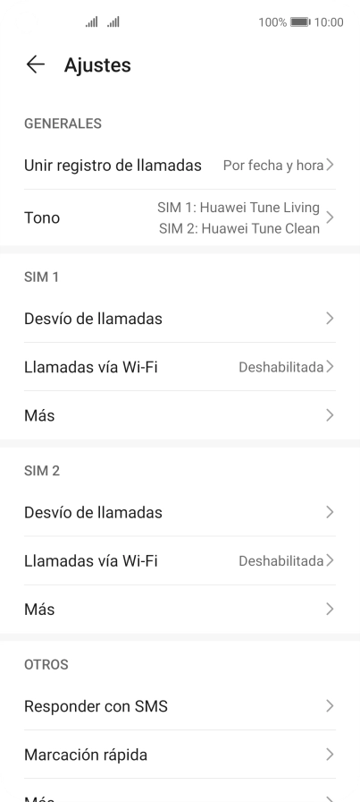 Pulsa Más bajo la tarjeta SIM deseada.