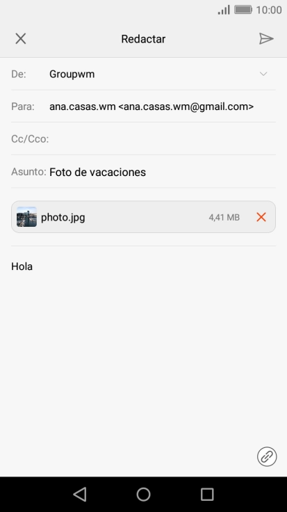 Pulsa el icono de envío cuando termines de escribir el correo electrónico.