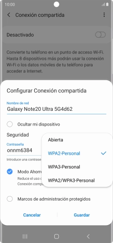 Pulsa WPA2-Personal para proteger la conexión wifi con una contraseña.