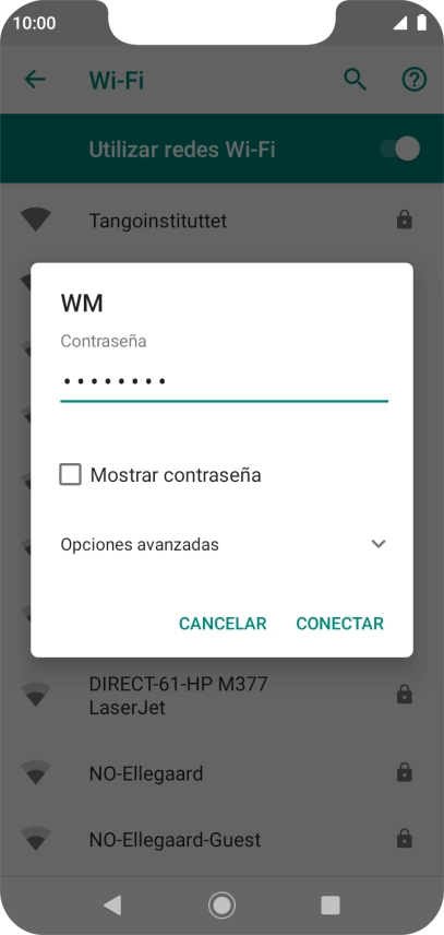 Introduce la contraseña de la red wifi y pulsa CONECTAR.