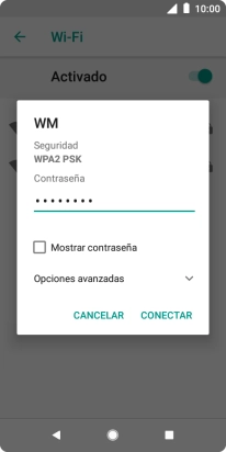 Introduce la contraseña de la red wifi y pulsa CONECTAR.