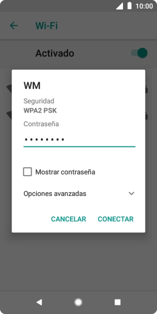 Introduce la contraseña de la red wifi y pulsa CONECTAR.