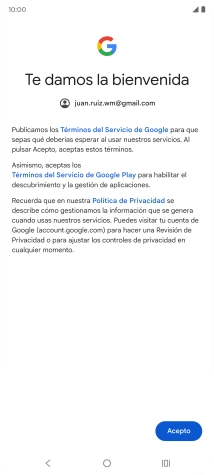 Pulsa Acepto y sigue las indicaciones de la pantalla para seleccionar los ajustes de tu cuenta de Google.