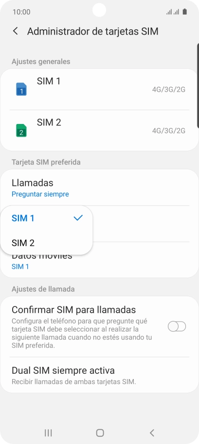 Pulsa la tarjeta SIM deseada. Pulsa la tarjeta SIM deseada.