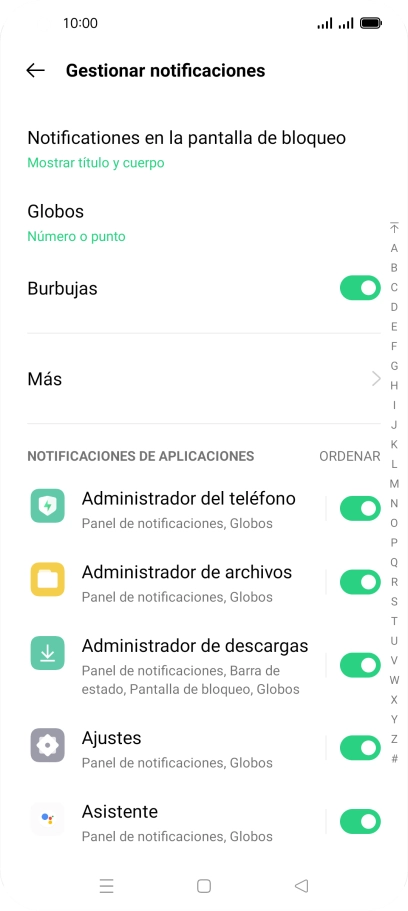 Pulsa el indicador junto a las apps deseadas para activar o desactivar la función.