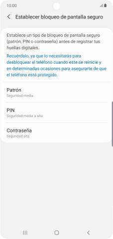 Pulsa el código de seguridad deseado y sigue las indicaciones de la pantalla para crear un código de seguridad del teléfono adicional.