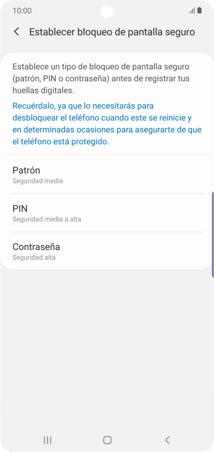 Pulsa el código de seguridad deseado y sigue las indicaciones de la pantalla para crear un código de seguridad del teléfono adicional.