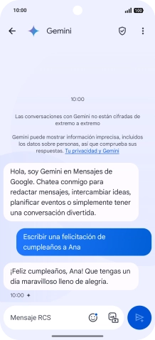 La propuesta de texto de Gemini se visualiza ahora en la pantalla.