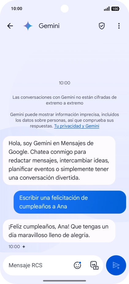 La propuesta de texto de Gemini se visualiza ahora en la pantalla.
