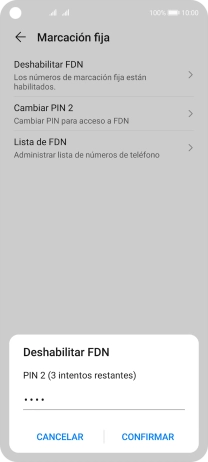 Introduce el código PIN2 y pulsa CONFIRMAR.