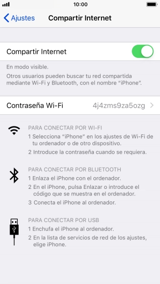 Pulsa Contraseña Wi-Fi e introduce una contraseña.